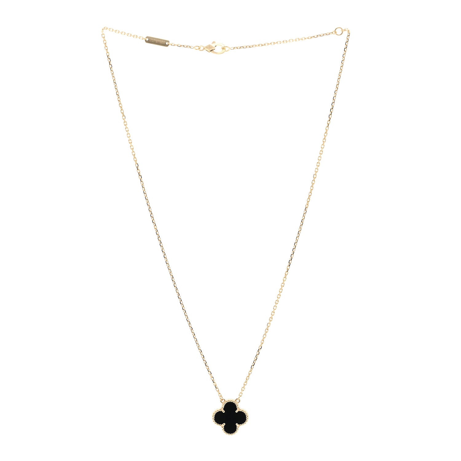 Van Cleef & Arpels 18K Yellow Gold Black Onyx Vintage Alhambra Pendant Necklace 3 of 6