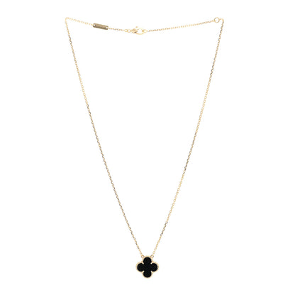Van Cleef & Arpels 18K Yellow Gold Black Onyx Vintage Alhambra Pendant Necklace 3 of 6