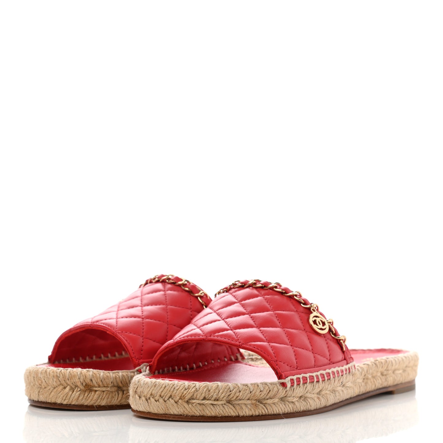 Lambskin Quilted CC Espadrille Slip On Sandals 39 Red