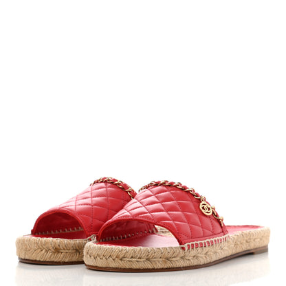 Chanel Lambskin Quilted CC Espadrille Slip On Sandals 39 Red 3 of 10