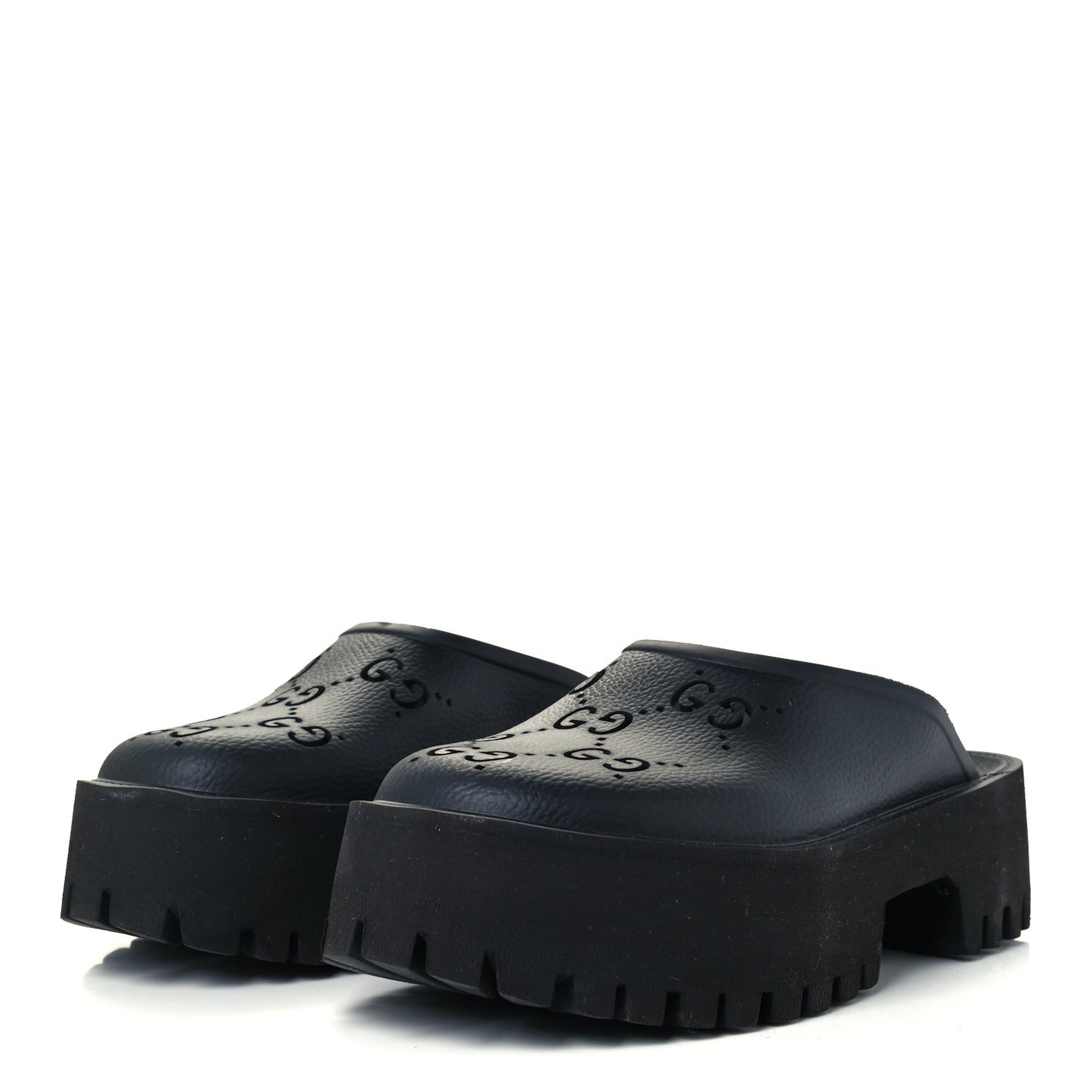 Rubber GG Monogram Perforated Elea Platform 55mm Lug Sole Sandals 38 Black
