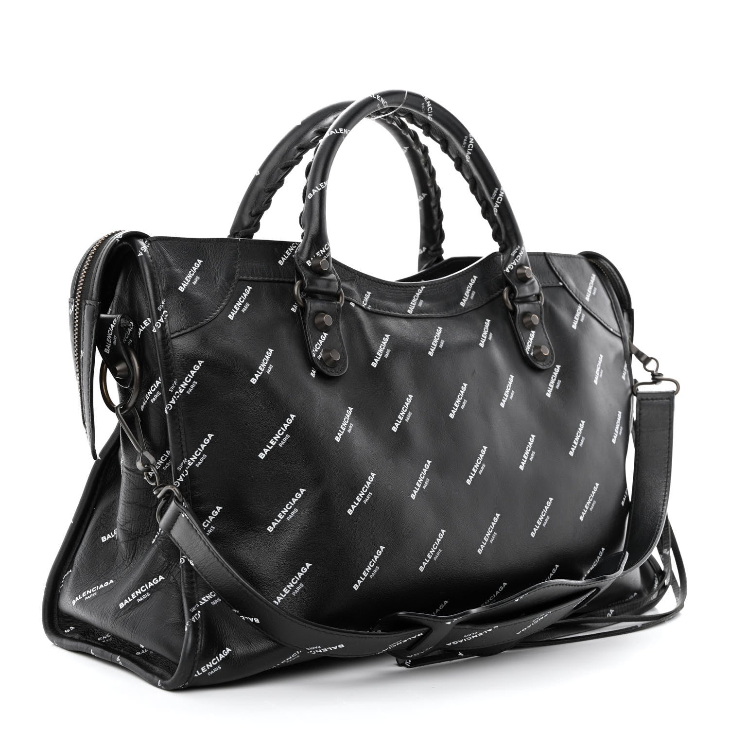 Balenciaga Veau Allover Logo Classic Hardware City Black White 3 of 11