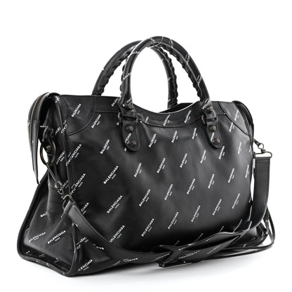 Balenciaga Veau Allover Logo Classic Hardware City Black White 3 of 11