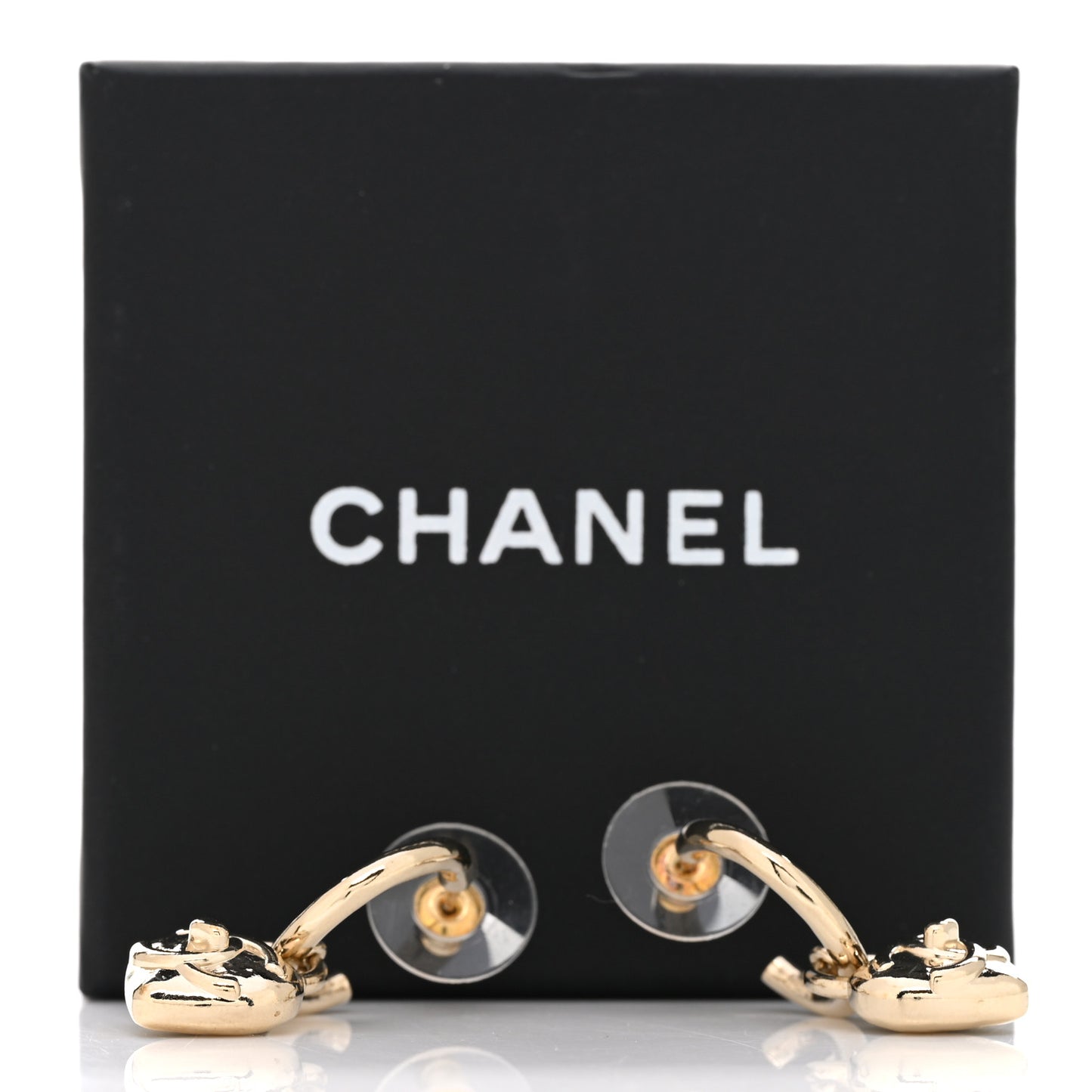 Metal CC Heart Turnlock Drop Earrings Gold