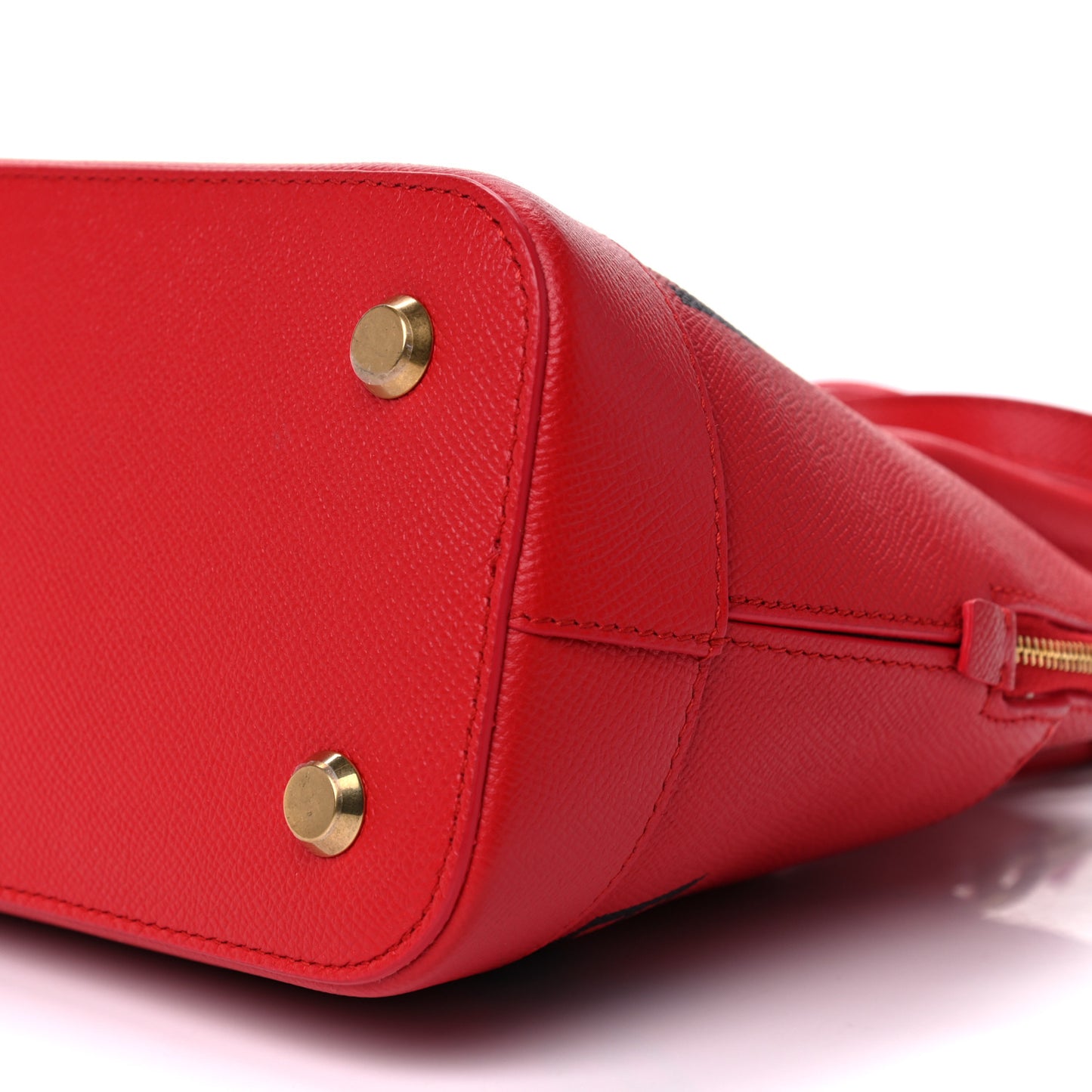 Signature Grained Calfskin Logo S Ville Top Handle Bag Rouge Coquelicot Black
