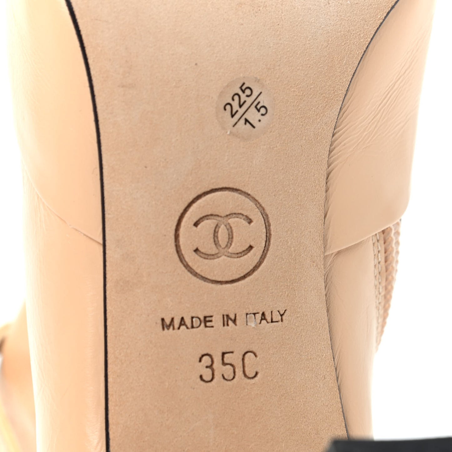 Crumpled Calfskin Patent CC Cap Toe Short Boots 35 Beige Black