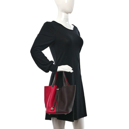 Hermes Taurillon Clemence Casaque Picotin Lock 22 MM Rouge Sellier Framboise 2 of 9