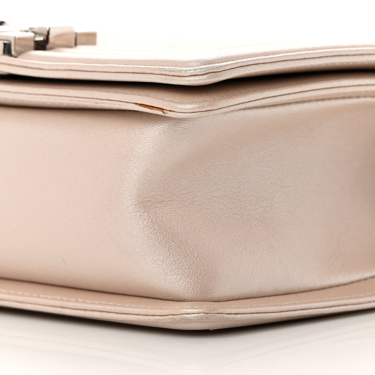 Metallic Calfskin Quilted Small Boy Flap Light Pink