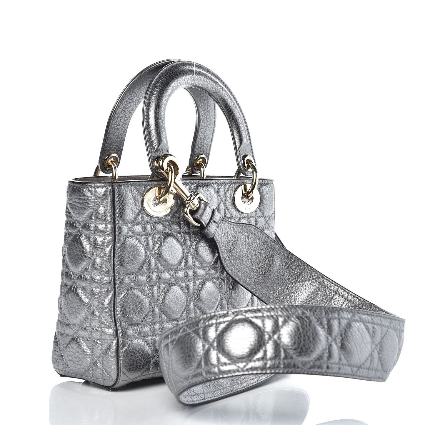 Metallic Grained Calfskin Cannage Small Supple Lady Dior Steel