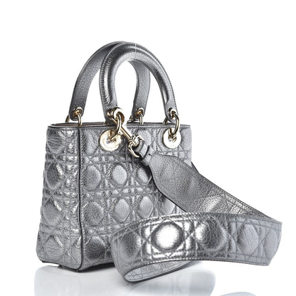 Christian Dior Metallic Grained Calfskin Cannage Small Supple Lady Dior Steel 3 of 7