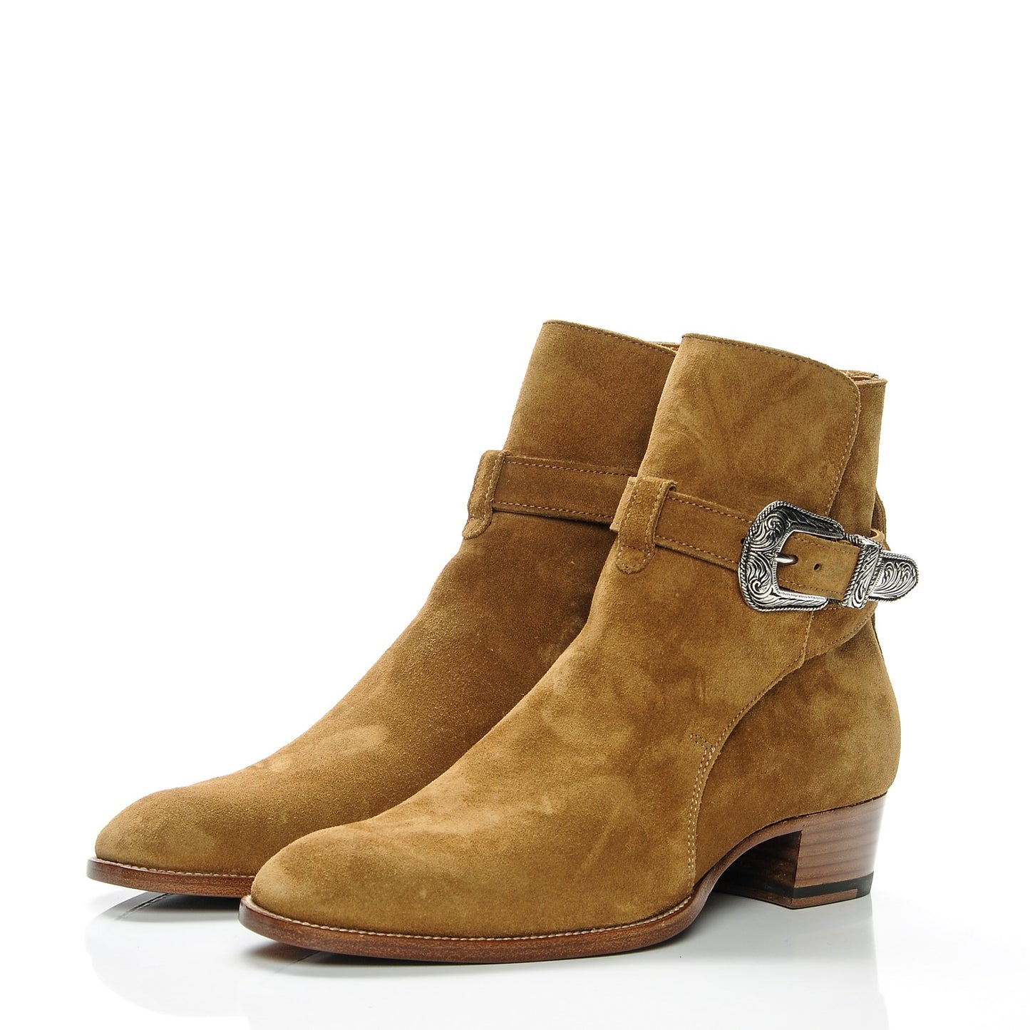 Mens Suede Hedi Western Buckle Ankle Boots 41 Tan