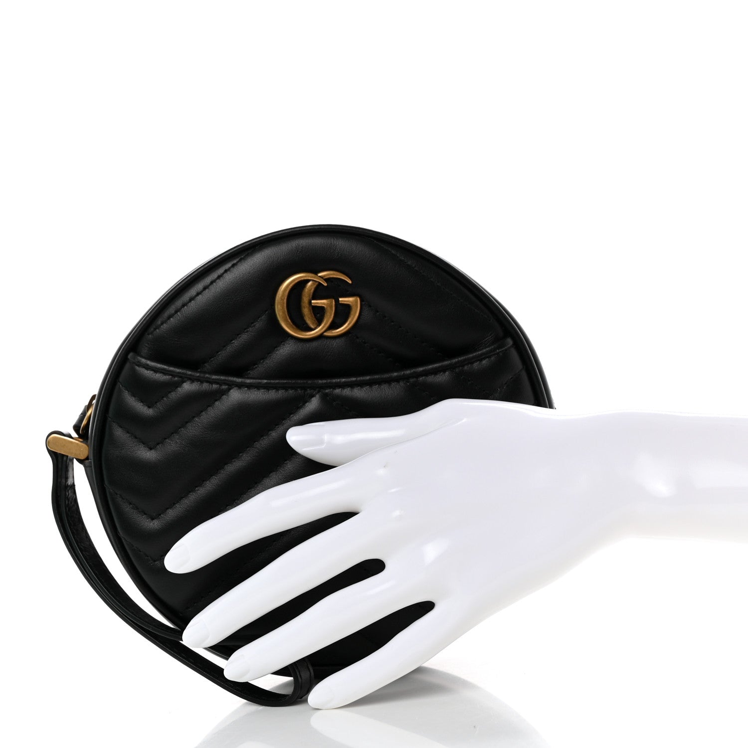 Gucci Calfskin Matelasse GG Marmont Round Wrist Wallet Black 2 of 8