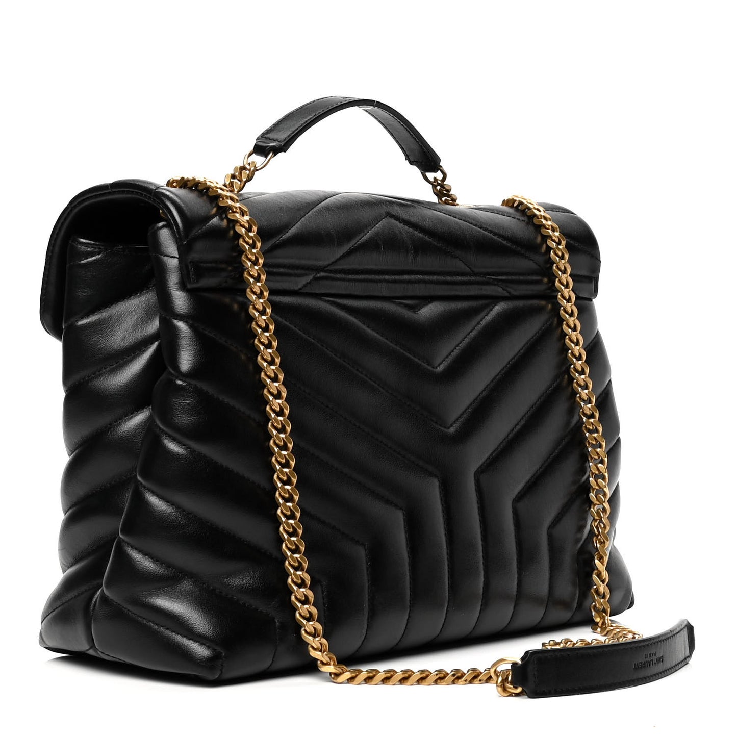 Calfskin Y Quilted Monogram Medium Loulou Chain Satchel Black