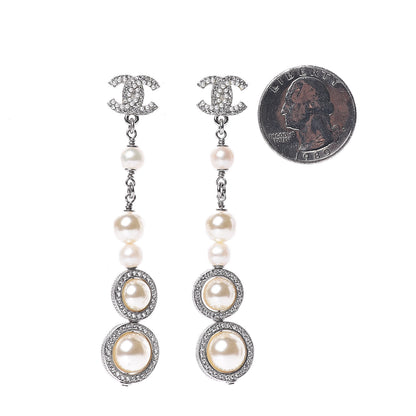 Chanel Crystal Pearl CC Drop Earring Silver 2 of 5