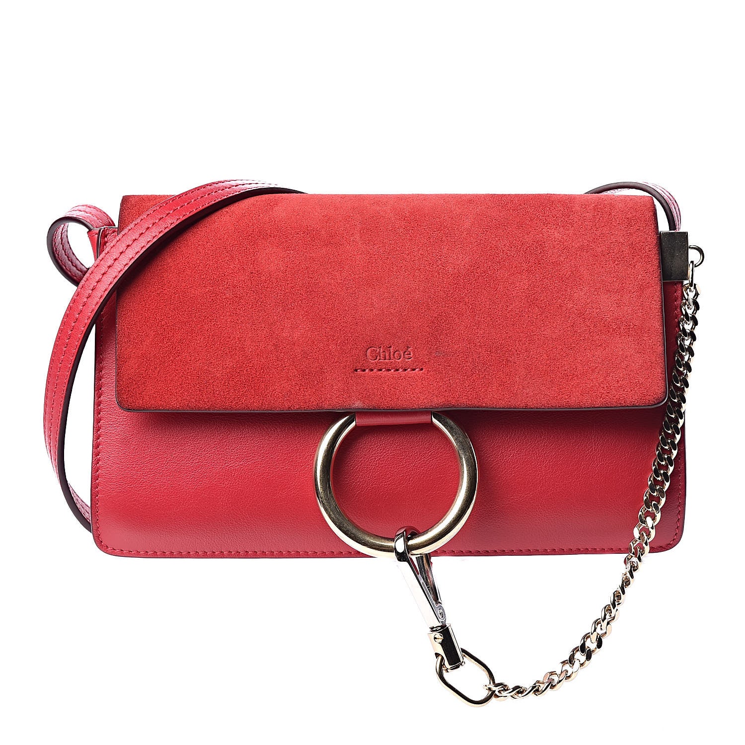 Chloe Suede Calfskin Small Faye Shoulder Bag Tulip Red 1 of 15