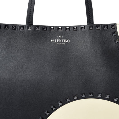 Valentino Garavani Calfskin Polka Dot Rockstud Shoulder Tote Black Light Ivory 9 of 10