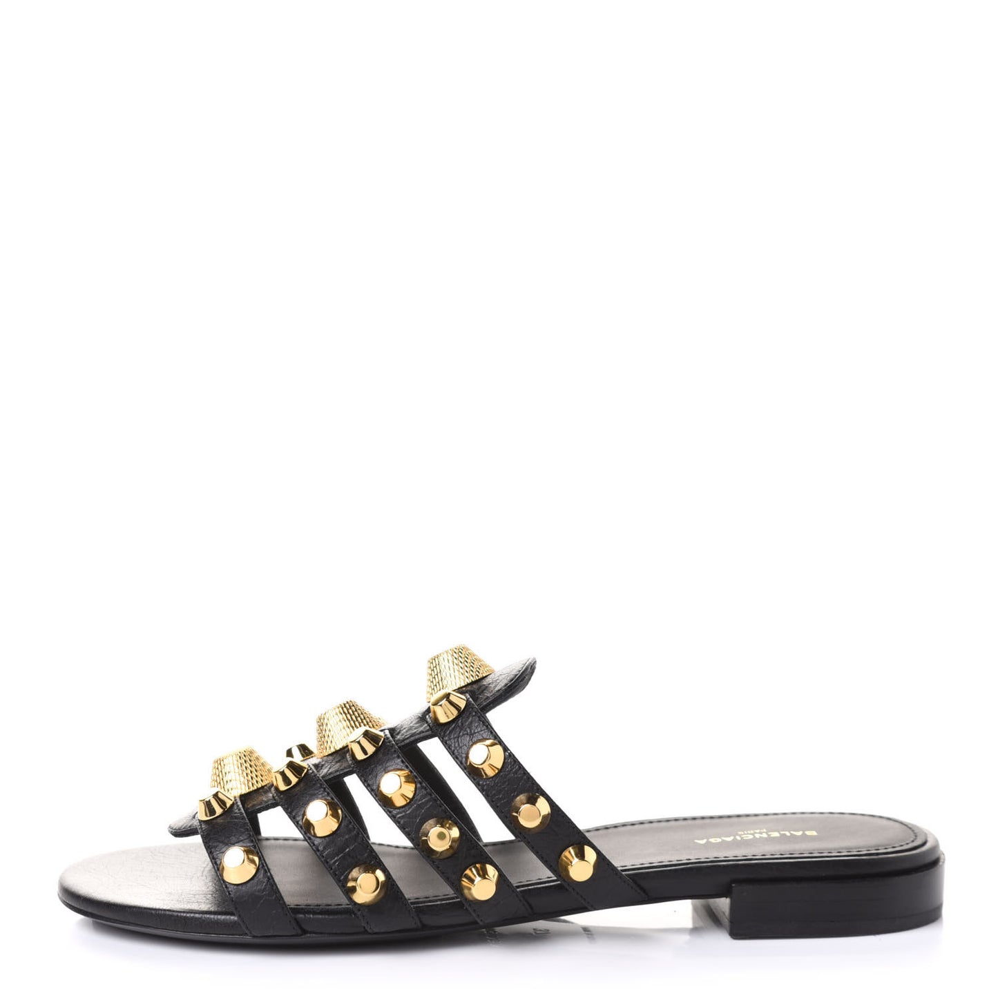 Agneau Lambskin Giant Gold Hardware Flat Sandals 37 Black