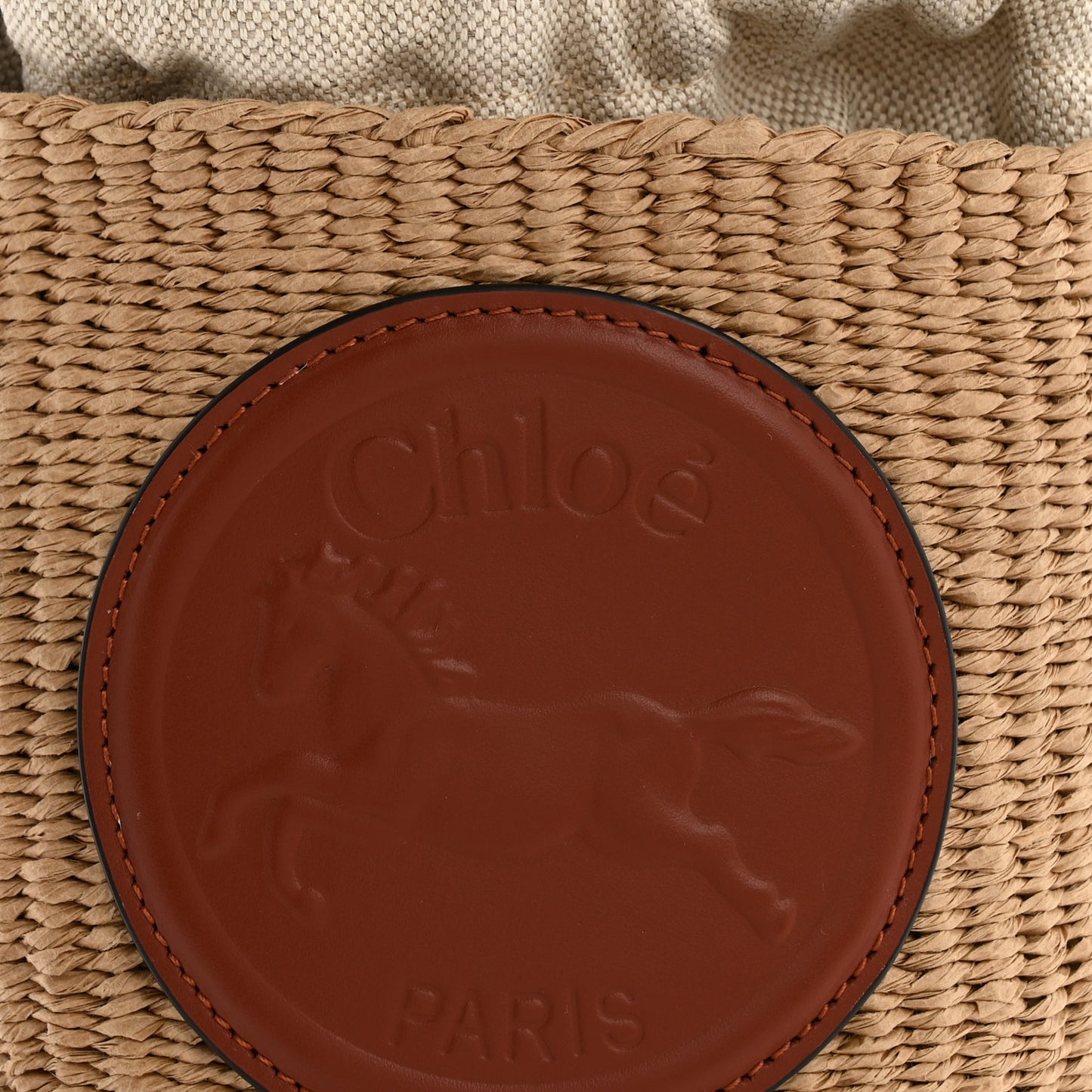 X MIFUKO Paper Raffia Calfskin Small Horse Medal Bucket Bag Sepia Brown