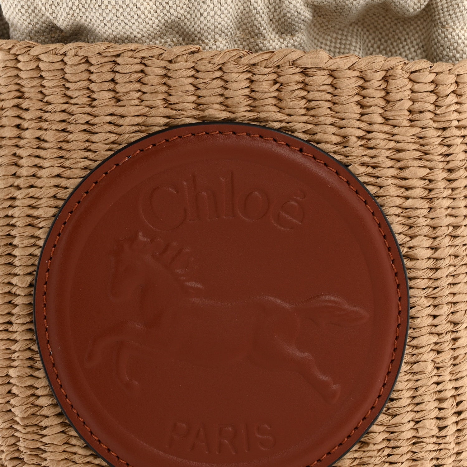 Chloe X MIFUKO Paper Raffia Calfskin Small Horse Medal Bucket Bag Sepia Brown 9 of 11