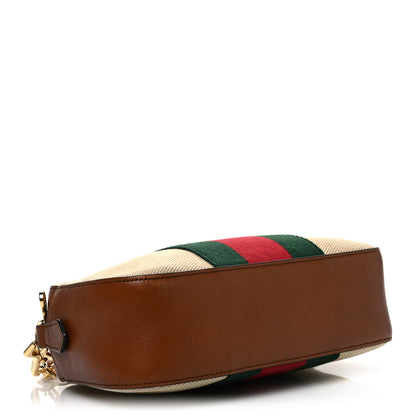 Gucci Vintage Canvas Web Shoulder Bag Sand Cuir 4 of 13
