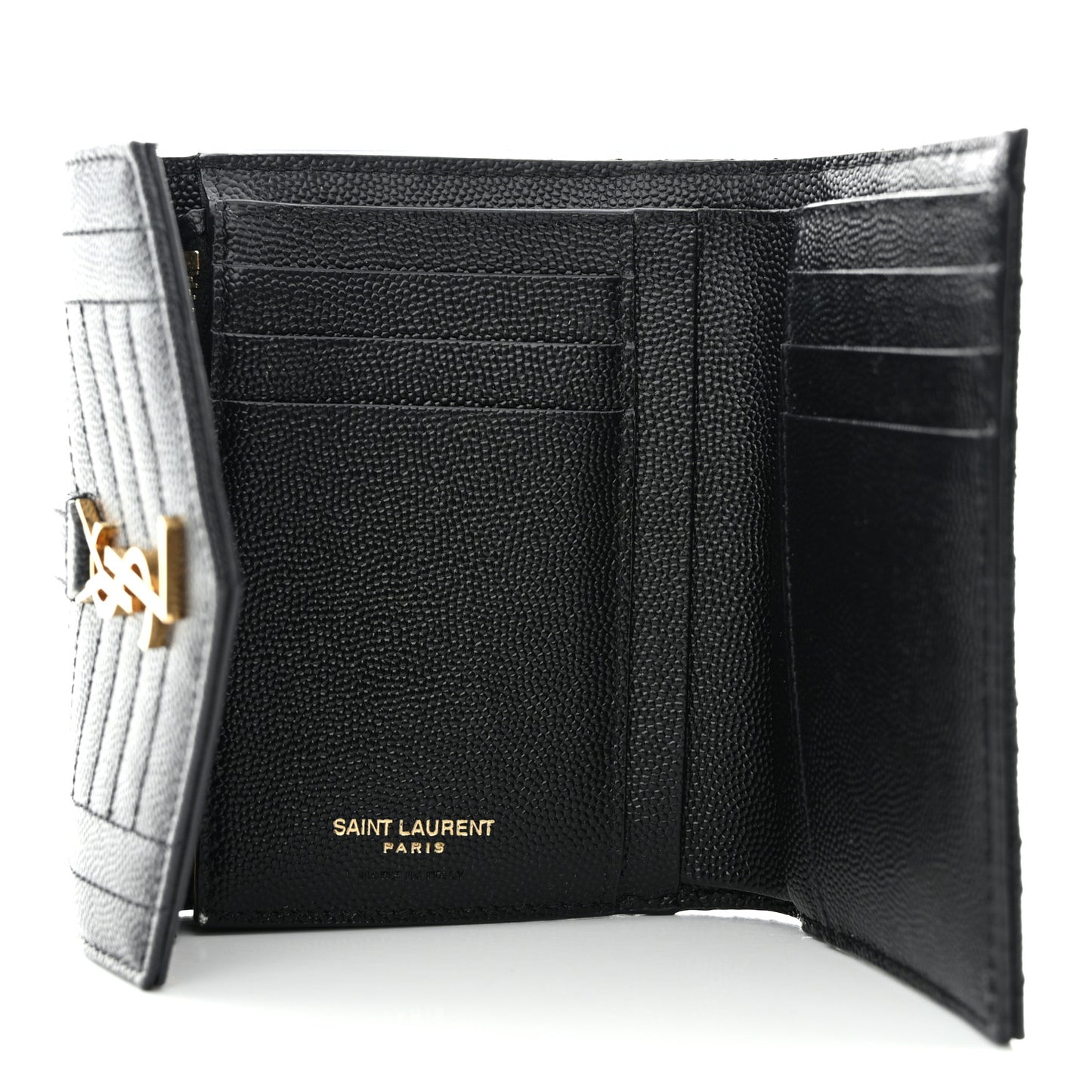 Grain De Poudre Mixed Matelasse Triquilt Monogram Compact Tri Fold Wallet Black