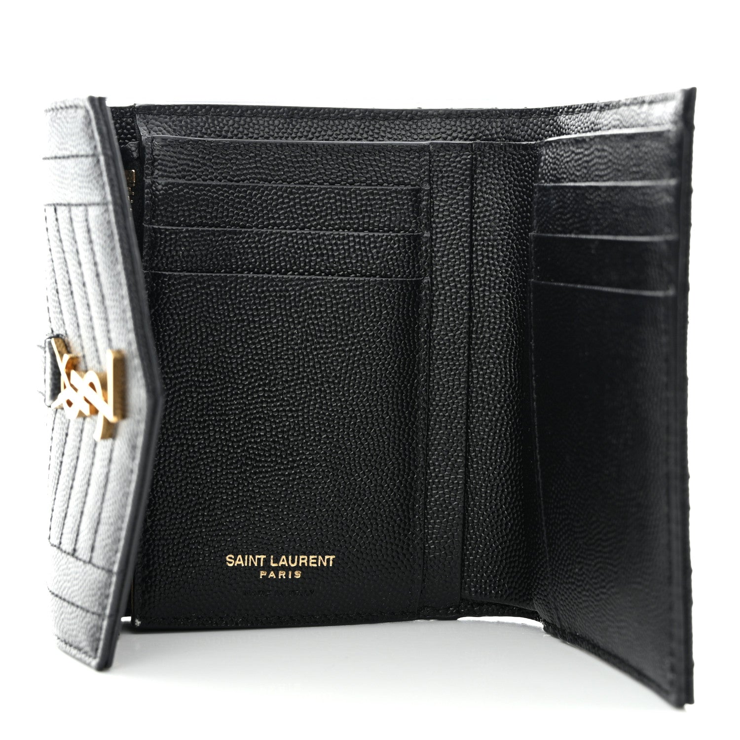 Saint Laurent Grain De Poudre Mixed Matelasse Triquilt Monogram Compact Tri Fold Wallet Black 5 of 10