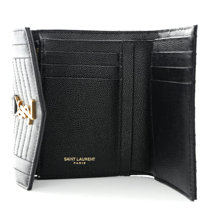 Saint Laurent Grain De Poudre Mixed Matelasse Triquilt Monogram Compact Tri Fold Wallet Black 5 of 10