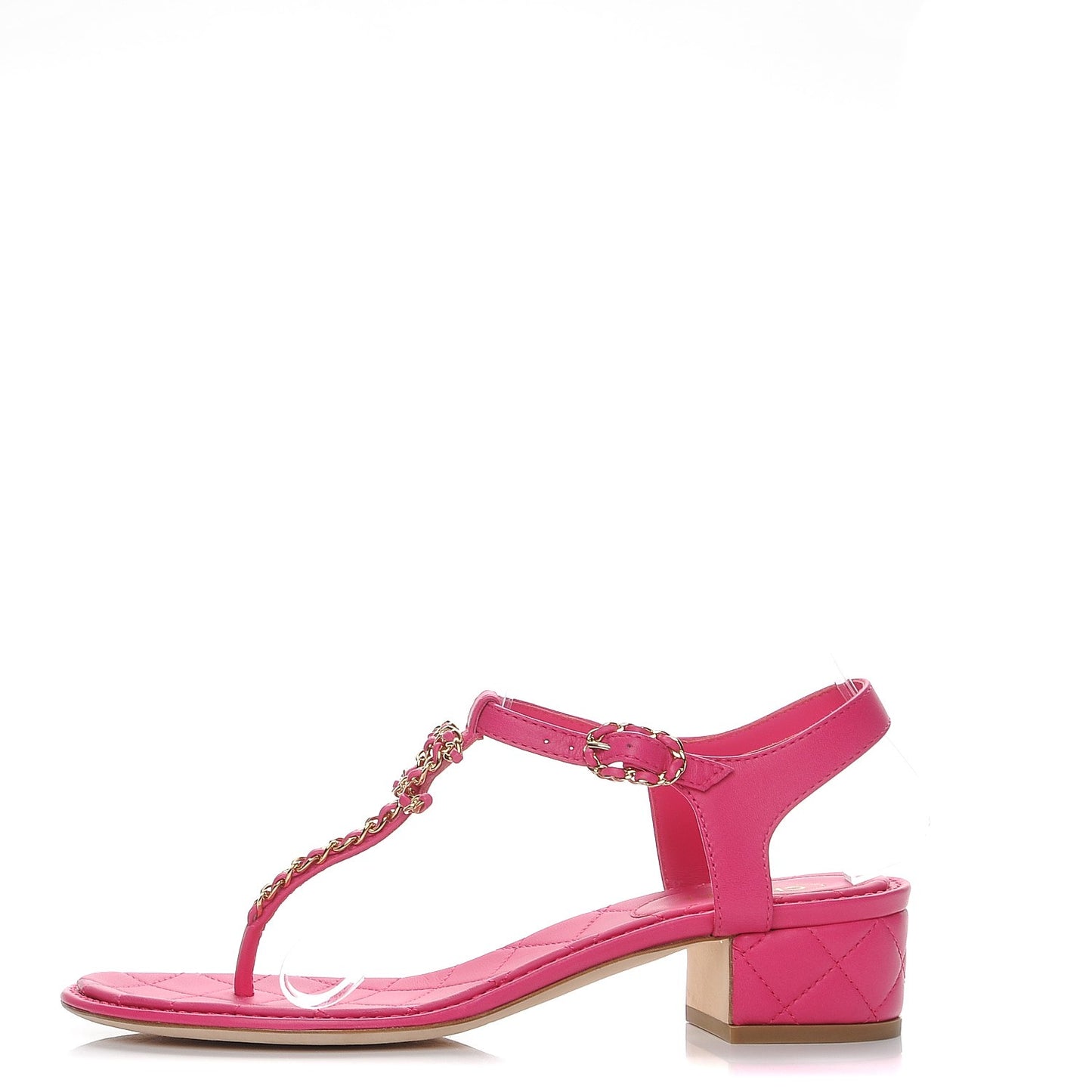 Lambskin CC Chain Thong Sandals 39.5 Fuchsia
