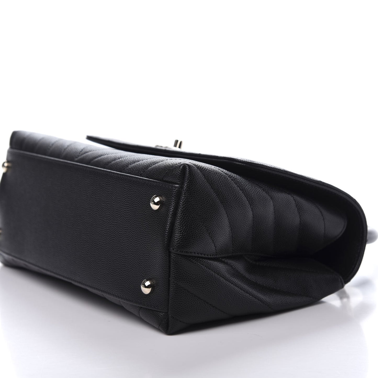 Caviar Chevron Quilted Small Coco Handle Flap Black