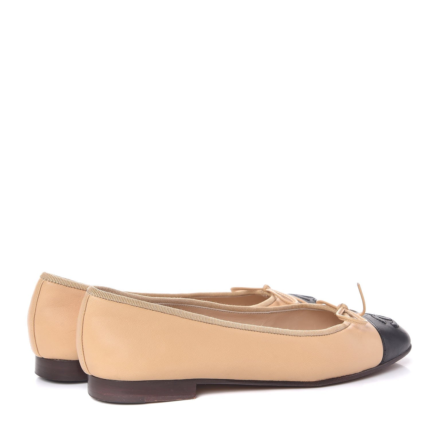 Chanel Lambskin Cap Toe Ballerina Flats 35.5 Beige Black 4 of 14