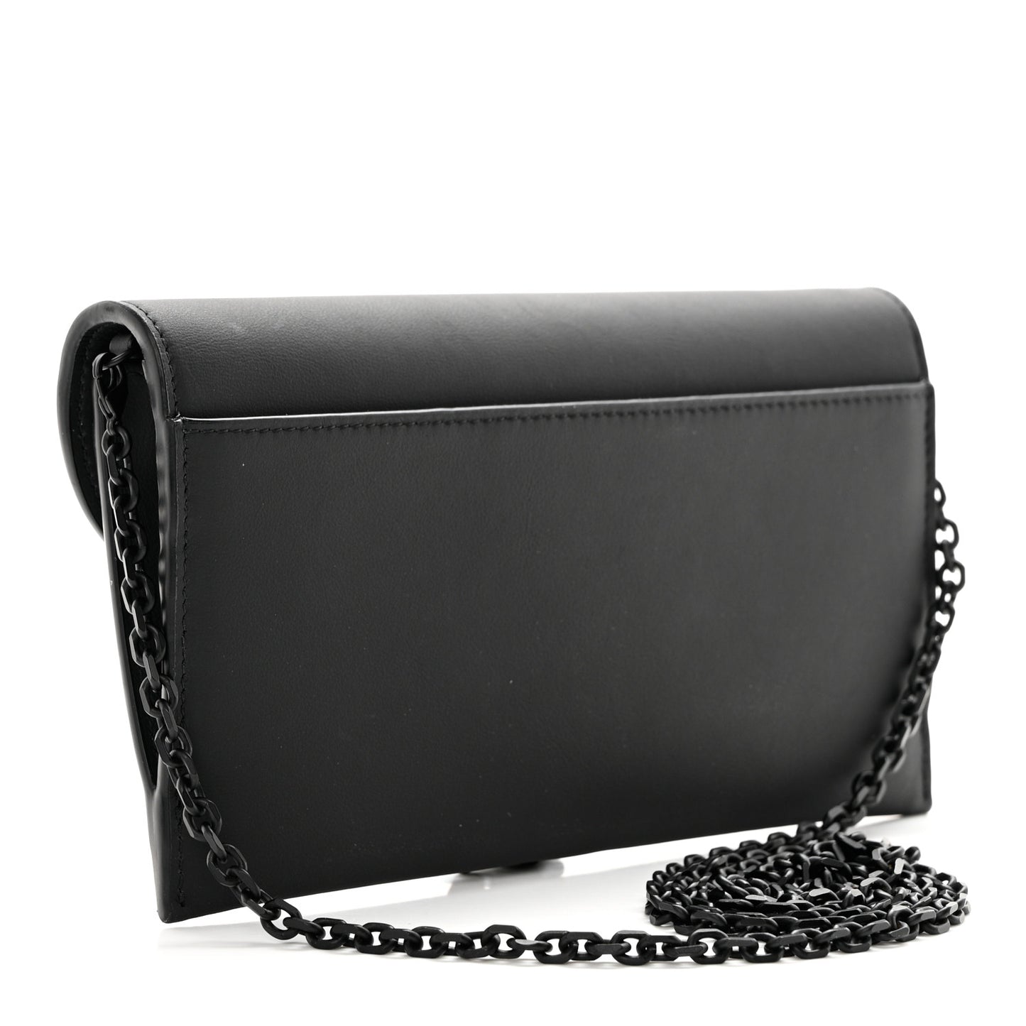 Ultra Matte Calfskin Saddle Chain Wallet Pouch Black