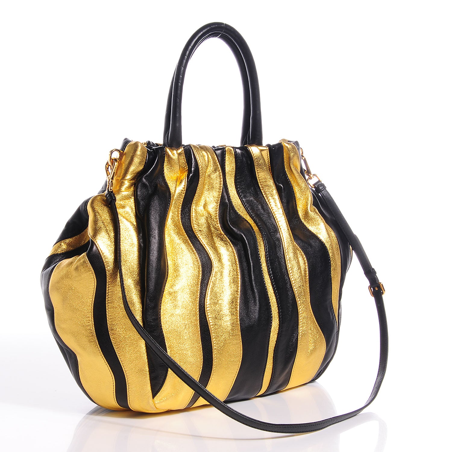 Prada Nappa Stripes Shoulder Bag Black Oro 3 of 8