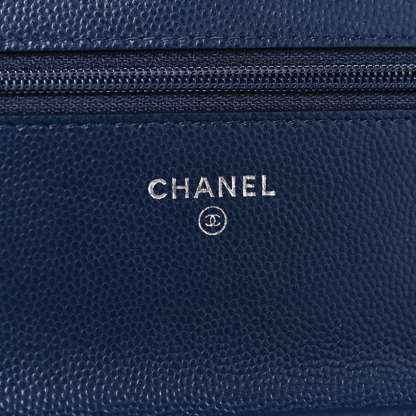 Caviar Chevron Quilted Wallet On Chain WOC Navy