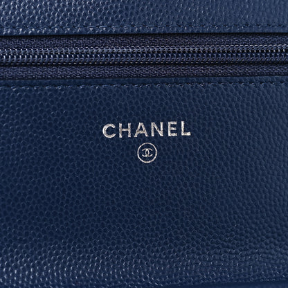 Chanel Caviar Chevron Quilted Wallet On Chain WOC Navy 6 of 12
