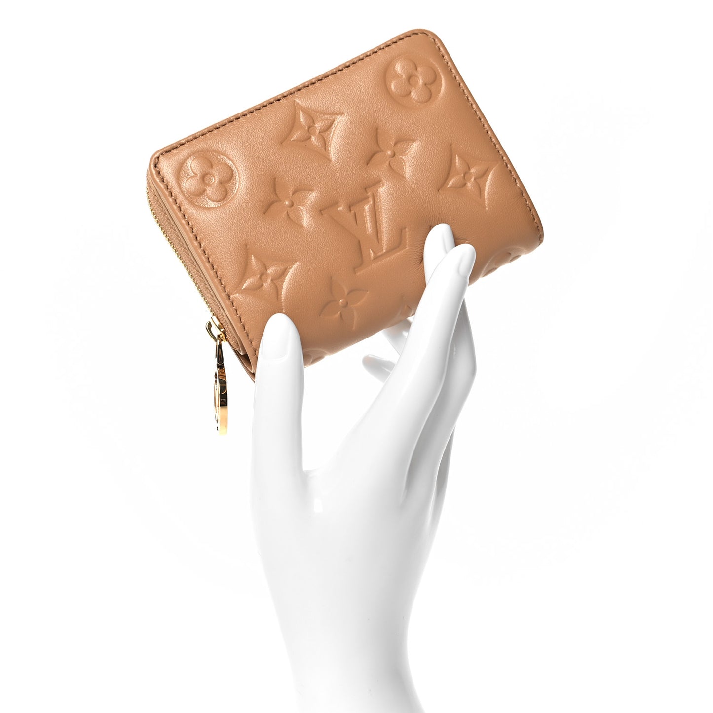 Lambskin Embossed Monogram Lou Coussin Wallet Camel