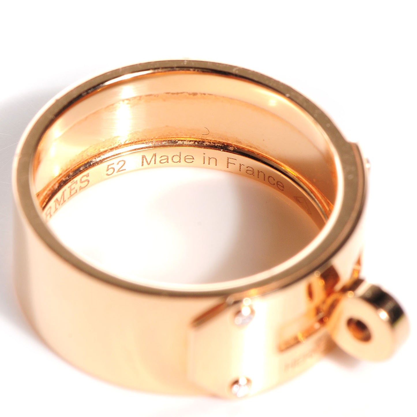 HERMES 18K Rose Gold Diamond Kelly Ring Large 52 US 6
