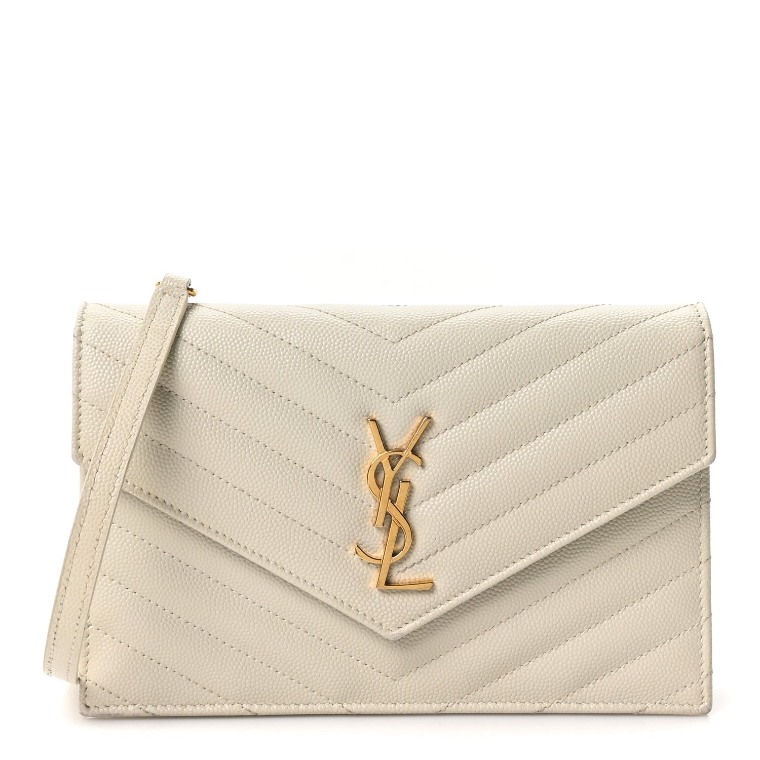 Saint Laurent Grain De Poudre Matelasse Chevron Monogram Envelope Chain Wallet Crema Soft 1 of 10