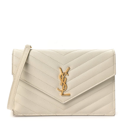 Saint Laurent Grain De Poudre Matelasse Chevron Monogram Envelope Chain Wallet Crema Soft 1 of 10