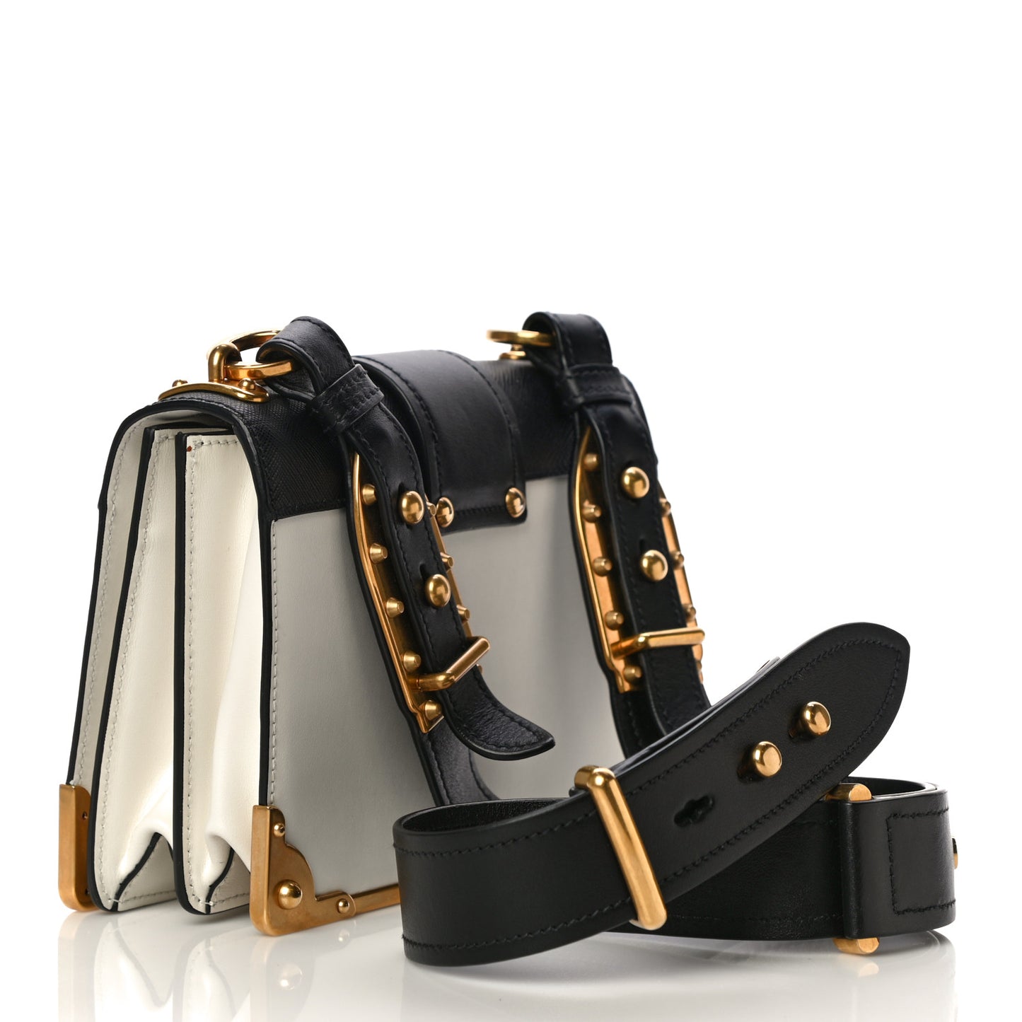 City Calf Saffiano Large Cahier Bag White Black