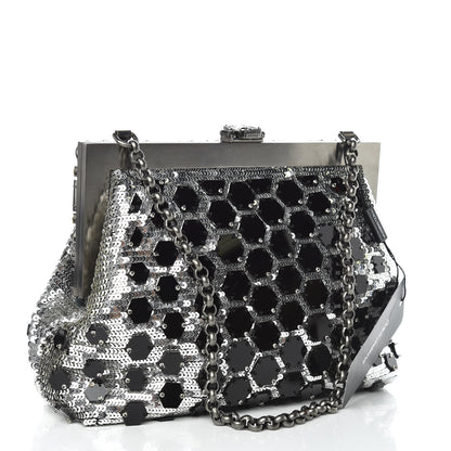 Dolce & Gabbana Satin Sequin Crystal Embellished Vanda Circles Chain Clutch Black 3 of 9