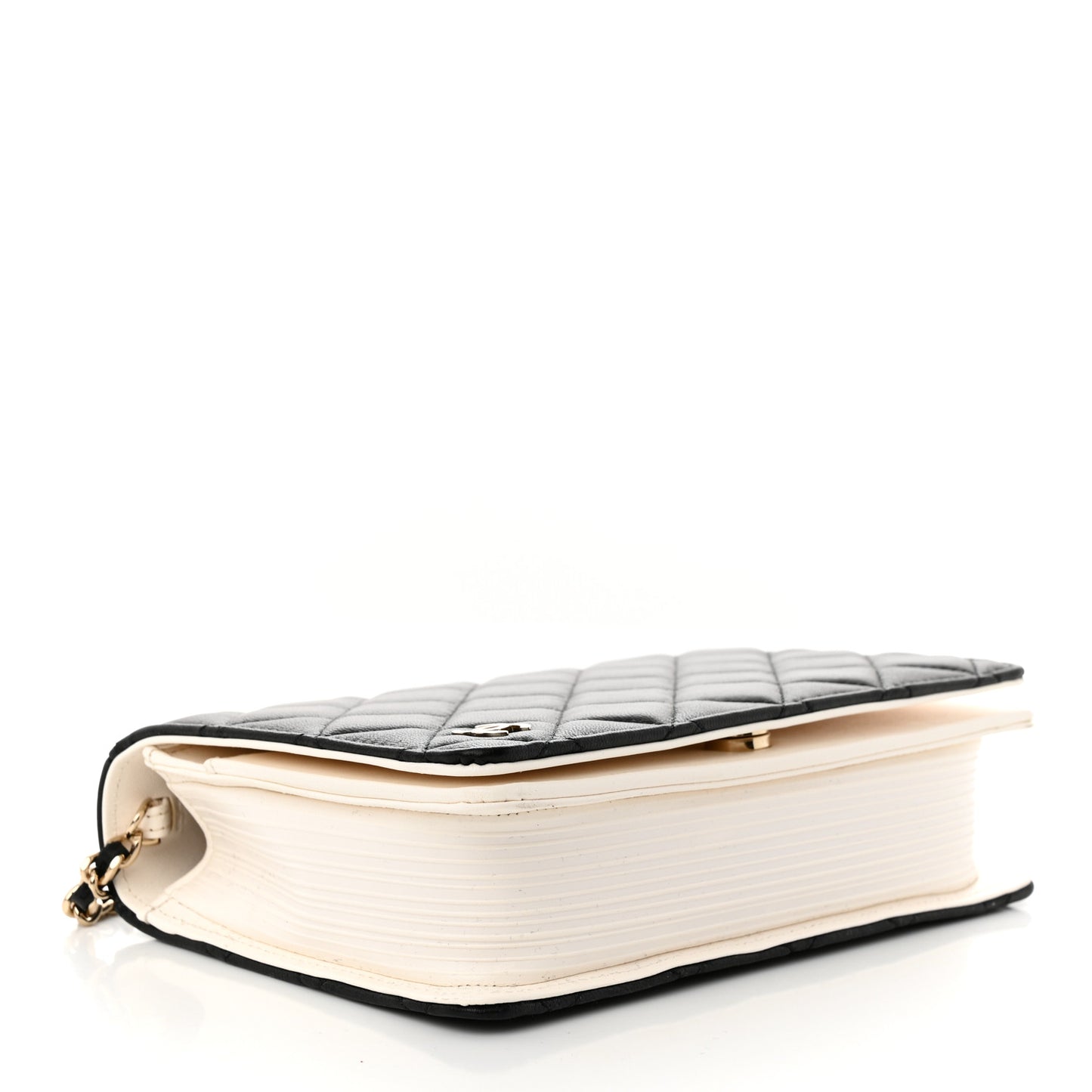 Lambskin Quilted Book Wallet On Chain WOC Black