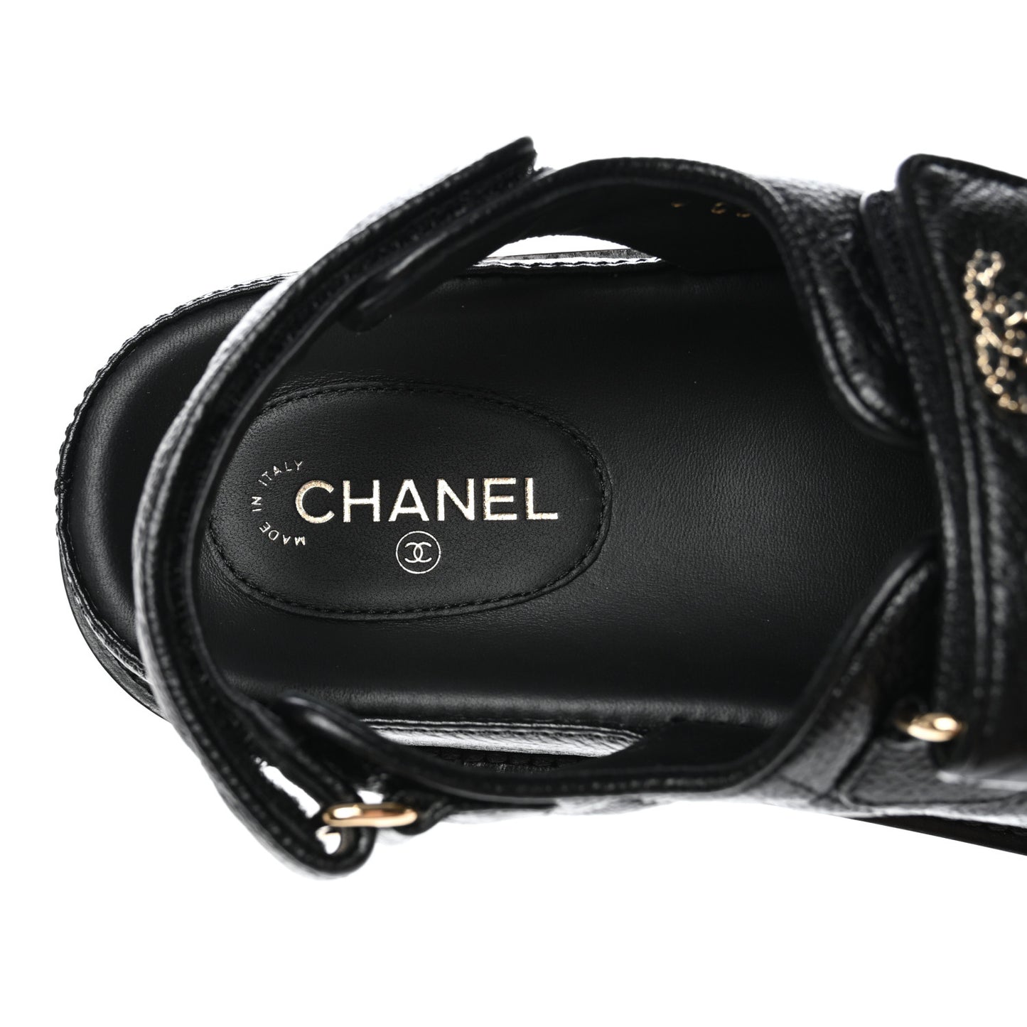 Grained Calfskin Velcro Dad Sandals 38.5 Black