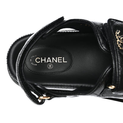 Chanel Grained Calfskin Velcro Dad Sandals 38.5 Black 7 of 11