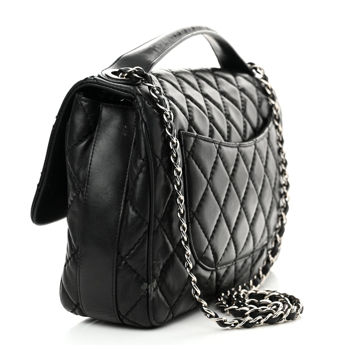 Lambskin Quilted Jumbo Easy Carry Flap Black