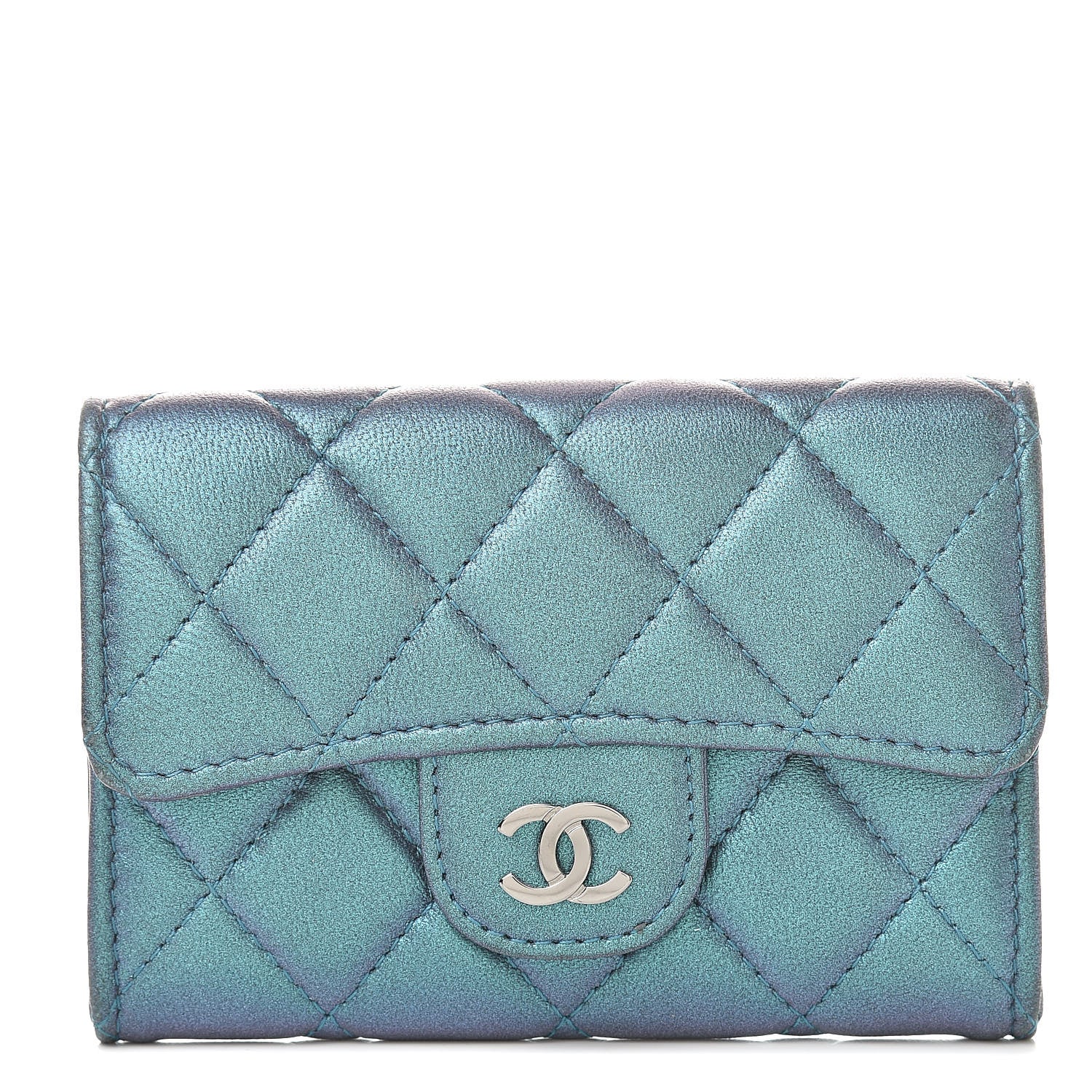 Chanel Iridescent Lambskin Quilted Flap Card Holder Turquoise 1 of 10