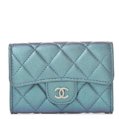 Chanel Iridescent Lambskin Quilted Flap Card Holder Turquoise 1 of 10
