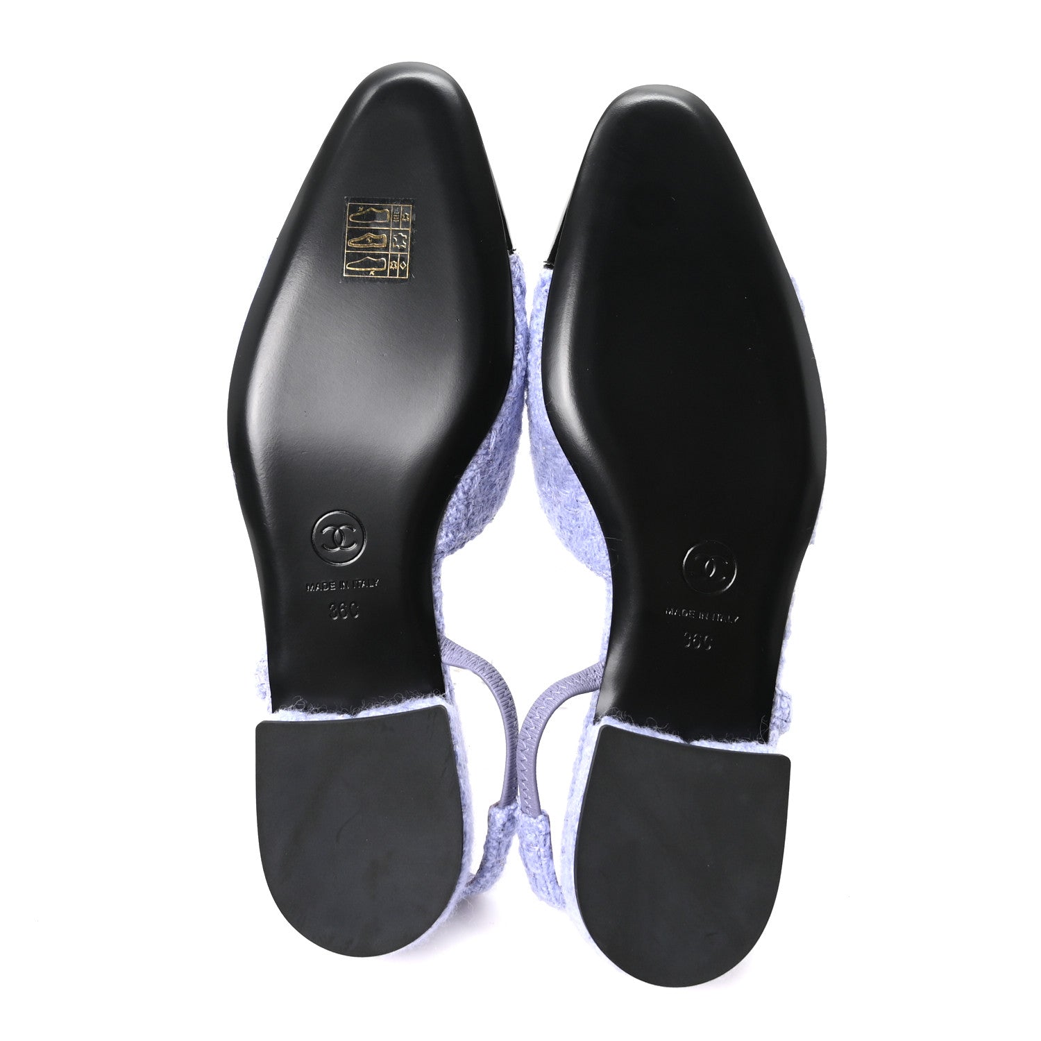 Chanel Iridescent Wool Tweed Patent Cap Toe CC Slingback Flats 36 Light Purple Silver Black 6 of 9