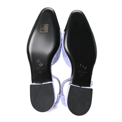 Chanel Iridescent Wool Tweed Patent Cap Toe CC Slingback Flats 36 Light Purple Silver Black 6 of 9