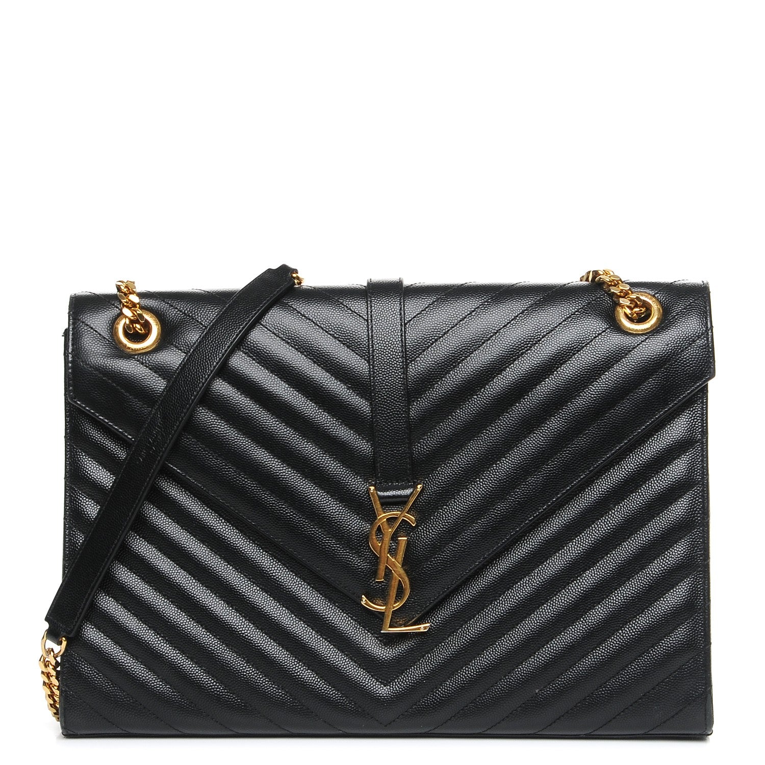 Saint Laurent Grain De Poudre Matelasse Chevron Large Monogram Satchel Black 1 of 10