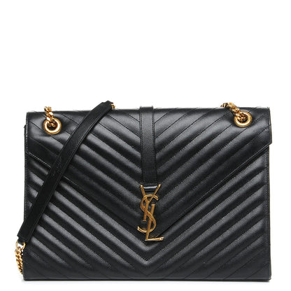Saint Laurent Grain De Poudre Matelasse Chevron Large Monogram Satchel Black 1 of 10